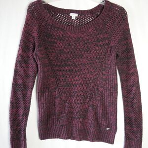 Guess Women S/P Red Heather Open Stitch Long Sleeve Scoop Neck Sweater Pullover